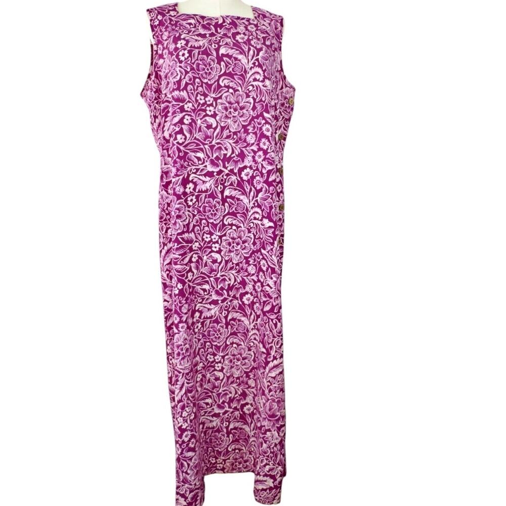 Vintage Rum Runner 100% Silk Purple Hawaiian Floral Maxi Shift Dress